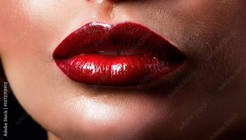 Obraz premium Lustrous Red Lipstick on Full Lips in Beauty Shot