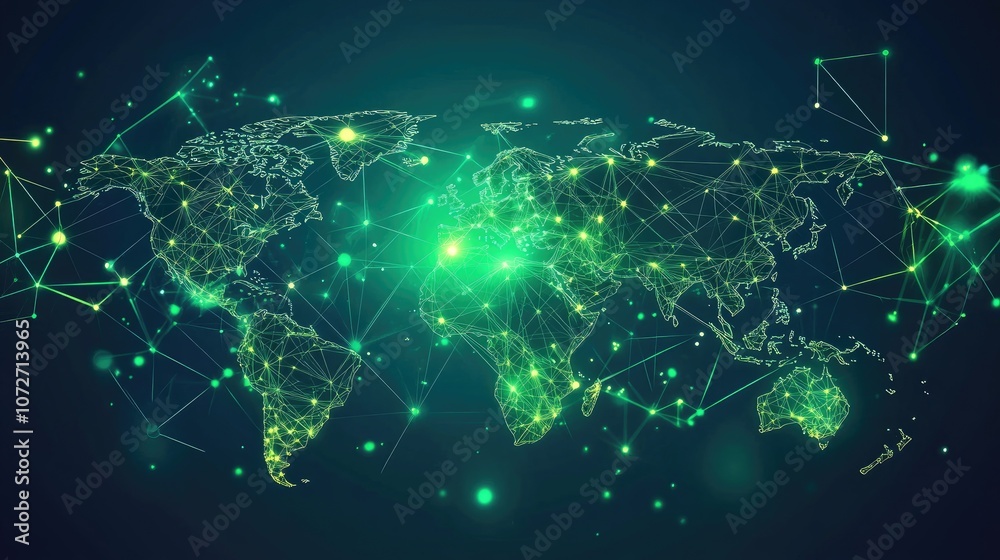 Global Network Visualization with Green Lights and Points Global Network Visualization with Green Lights and Points