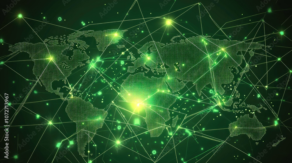 Digital World Map with Network Connections and Lights Digital World Map with Network Connections and Lights