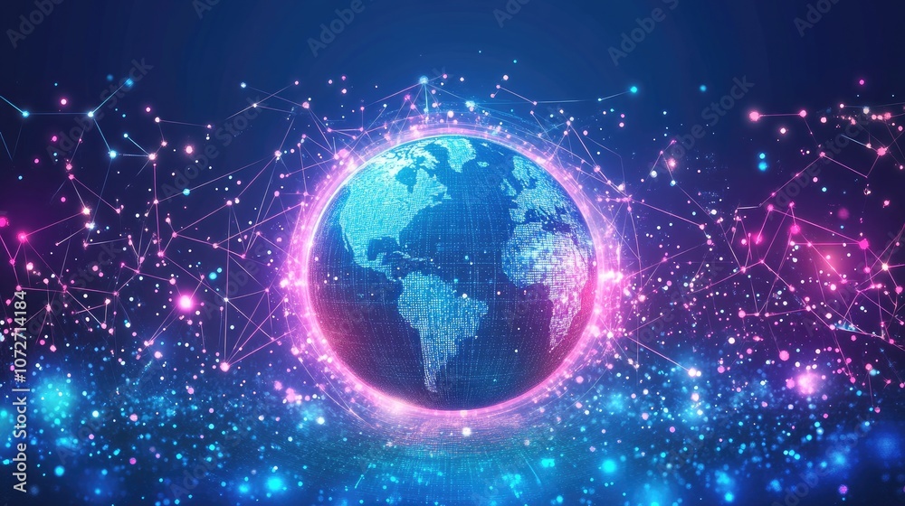 Vibrant Digital Globe with Connected Networks Vibrant Digital Globe with Connected Networks