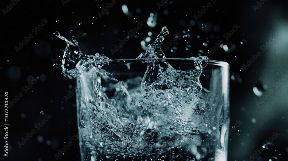 Splashing Water in Glass with Dark Background Splashing Water in Glass with Dark Background