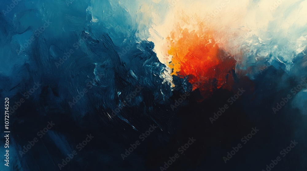 Fototapeta premium Abstract Painting with Blue, Orange, and White