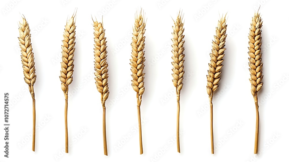 Set of realistic wheat ears isolated on white background Vector illustration