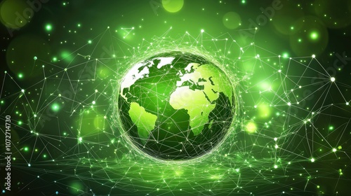 Green Earth with Network Connections and Light Effects