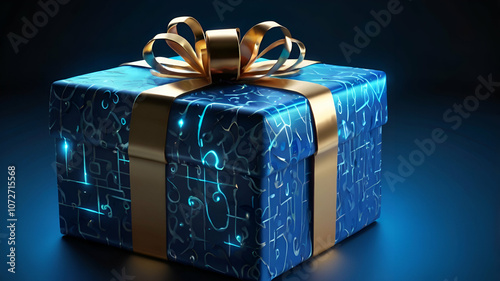 Blue gift boxe with Silver shiny Christmas bauble decoration.
