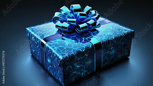 Blue gift boxe with Silver shiny Christmas bauble decoration.

