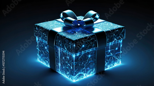 Blue gift boxe with Silver shiny Christmas bauble decoration.
