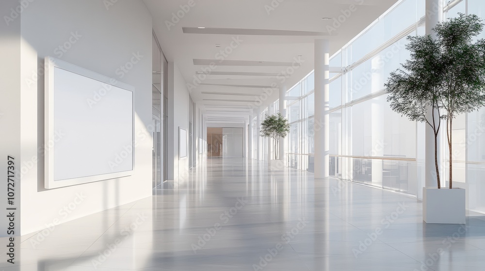 Fototapeta premium Modern lobby with natural light and plants