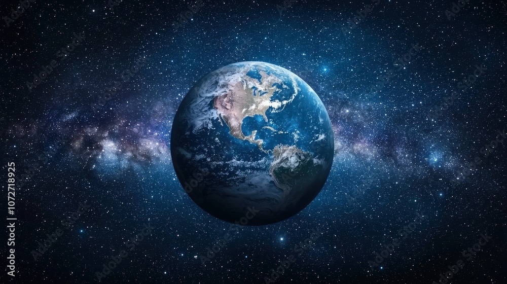 Earth in Space with Milky Way Galaxy and Stars 3D Render Earth in Space with Milky Way Galaxy and Stars 3D Render