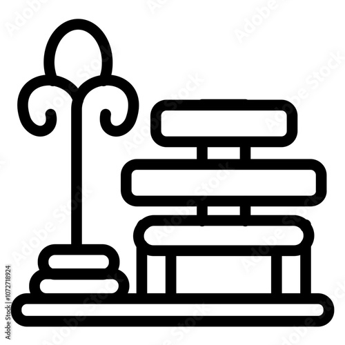 Bench with Classic Lamp Line Icon