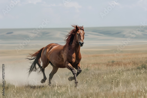 Splendid Display of Equine Agility and Speed: A Chestnut Horse Galloping On Open Fields