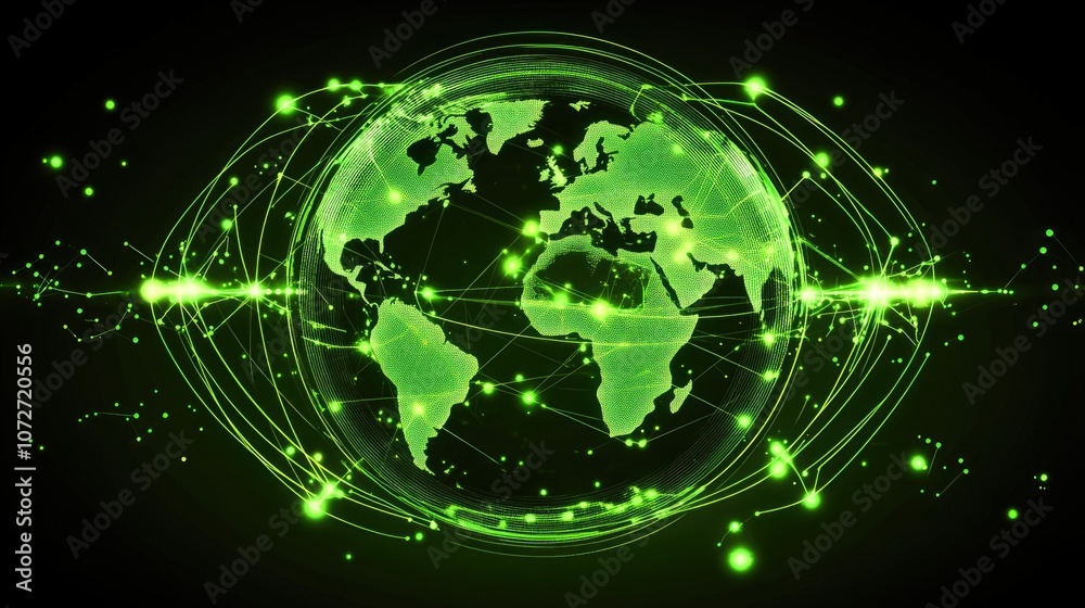 Obraz premium Green Globe with Data Connections and Lines