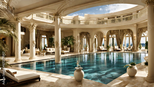 Beautiful resort exterior design, fancy resort, luxury vacation concept background, fancy travel, millionaire resort, ai generated