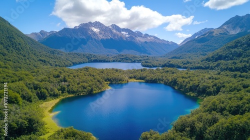 Scenic Aerial View of Serene Lakes and Mountains