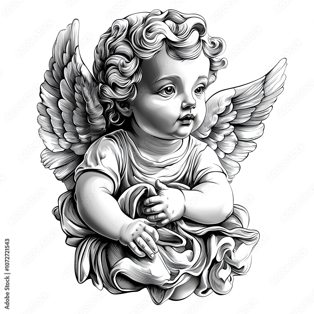 Φωτογραφία vintage engraving drawing retro baby angel illustration on white background isol