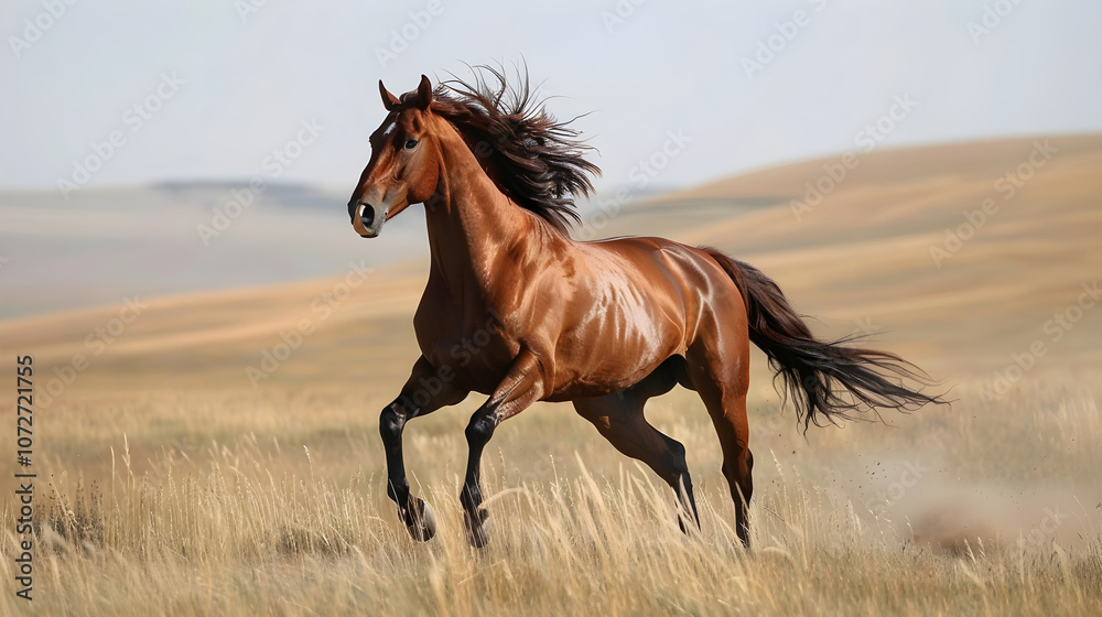 Splendid Display of Equine Agility and Speed: A Chestnut Horse Galloping On Open Fields Splendid Display of Equine Agility and Speed: A Chestnut Horse Galloping On Open Fields