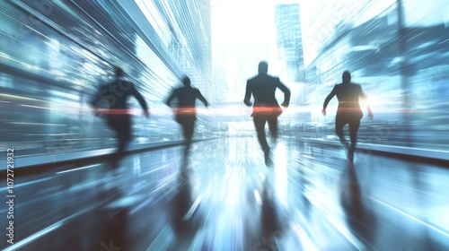 Wallpaper Mural Business people running in the city, motion blur effect abstract background. - Generated AI Torontodigital.ca