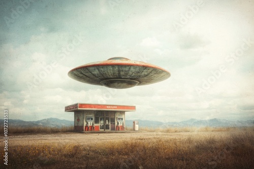 Create a vintage-inspired desert background with a high-quality ufo element for captivating visuals