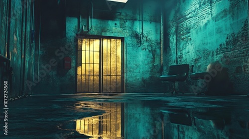 Abandoned Warehouse with Glowing Door