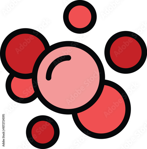 Cartoonish depiction of weightless bubbles floating in the air, with a gradient going from pink to red