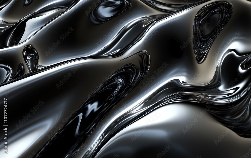Abstract Shiny Metal Texture 3D Render of Liquid Chrome Surface, Wavy, Reflective, Black and White, Metallic, Glossy, Abstract Background Abstract Shiny Metal Texture 3D Render of Liquid Chrome Surface, Wavy, Reflective, Black and White, Metallic, Glossy, Abstract Background