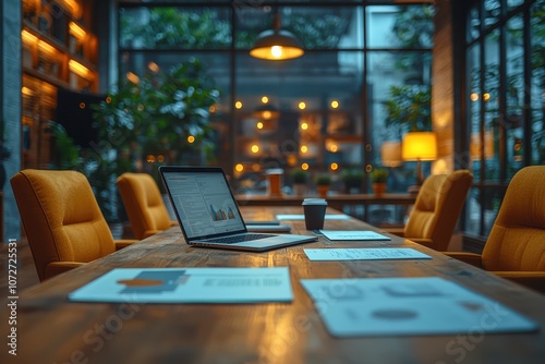 Wallpaper Mural A laptop and documents on a wooden table in a cafe. Torontodigital.ca