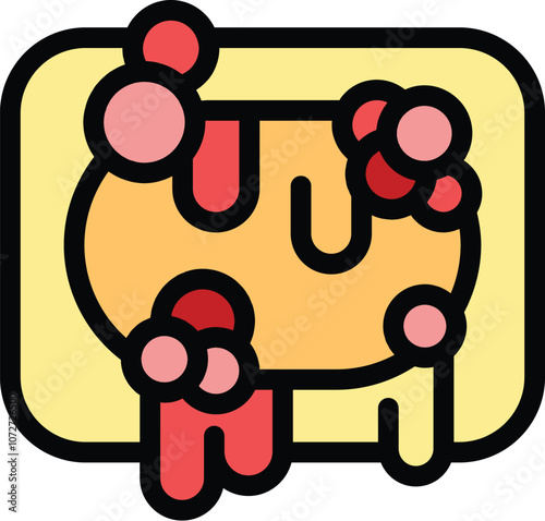 Colorful icon of a petri dish with bacteria colonies growing on agar, used in laboratory for microbial research