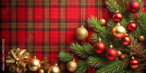 Elegant Festive Red Plaid Background with Subtle Gold Accents for Minimalist Design, Perfect for Seasonal Celebrations, Invitations, and Holiday Decorations