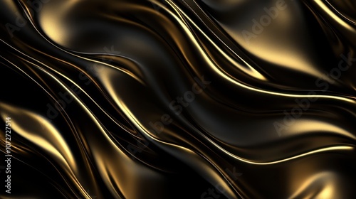 Abstract Black and Gold Draped Fabric Background - Luxury, Elegant, and Smooth Texture