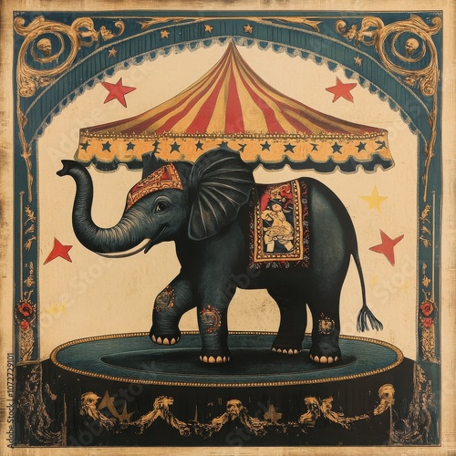 Vintage Circus Elephant Carousel Art 
