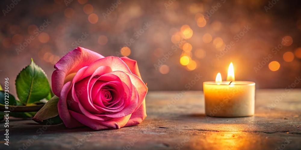 Elegant Rose with Candle Light on a Soft Surface, Perfect for Romantic Settings and Cozy Atmospheres, Featuring a Beautiful Bloom with Gentle Candle Glow and Copy Space Elegant Rose with Candle Light on a Soft Surface, Perfect for Romantic Settings and Cozy Atmospheres, Featuring a Beautiful Bloom with Gentle Candle Glow and Copy Space