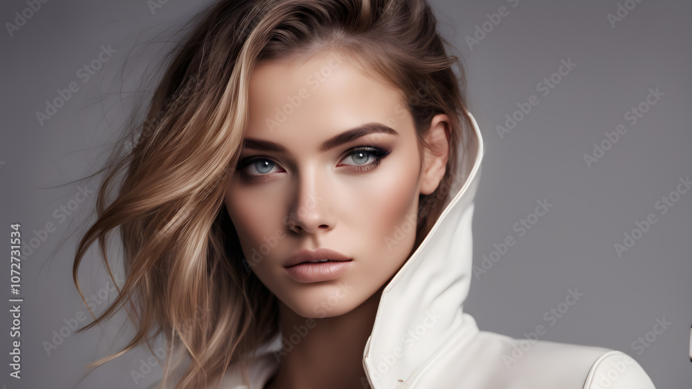 Naklejka premium Gorgeous fashion model, Gorgeous cosmetic model, apparel advertisement, Gorgeous female model, unique fashion advertisement, ai generated