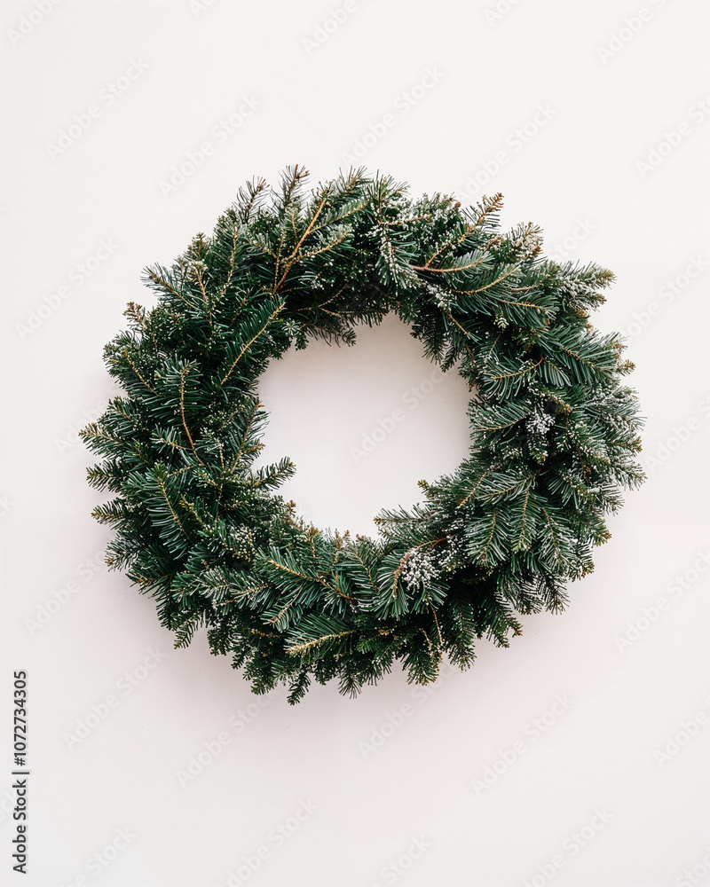 Simple green evergreen wreath, minimalist holiday background for seasonal sales and promos Simple green evergreen wreath, minimalist holiday background for seasonal sales and promos