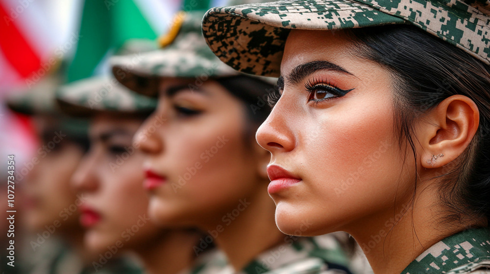 Obraz premium Young Mexican soldiers in uniform celebrating Independence Day at a ceremonial event
