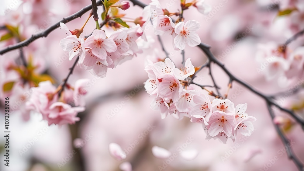 Pink sakura petals falling gently against a soft blurred background, petals, sakura Pink sakura petals falling gently against a soft blurred background, petals, sakura