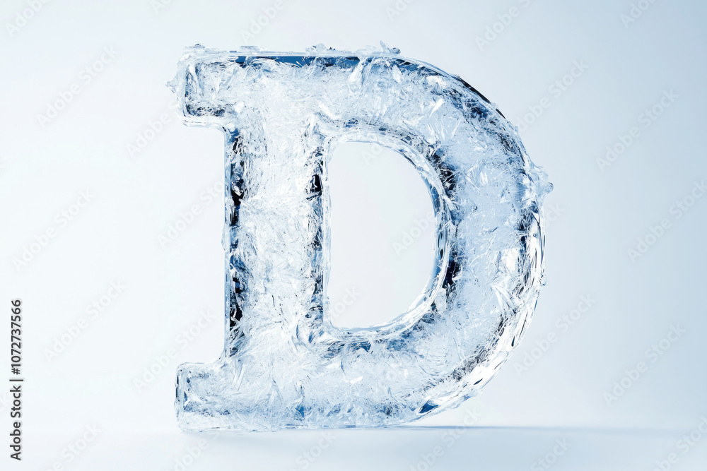 Frosty blue letter D with ice crystals and dripping frost on a pure white background, ideal for branding Frosty blue letter D with ice crystals and dripping frost on a pure white background, ideal for branding