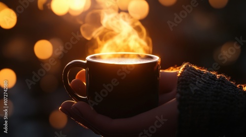 Wallpaper Mural A warm cup of coffee with steam rising, held against a beautifully blurred background. Torontodigital.ca