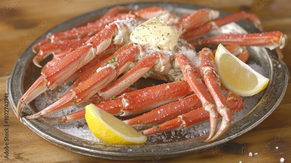 Freshly Cooked Crab with Butter and Lemon Slices Freshly Cooked Crab with Butter and Lemon Slices