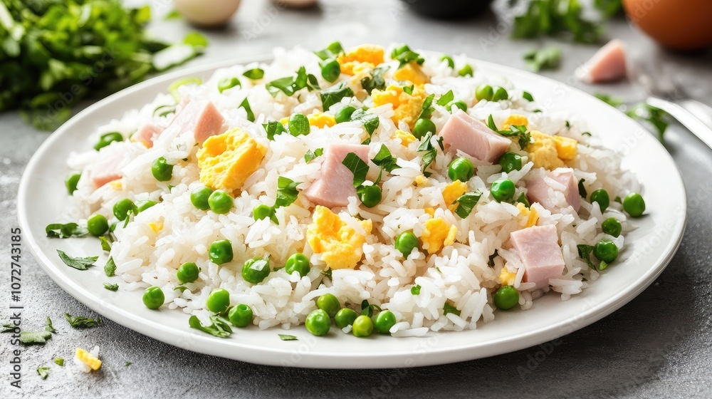 Delicious Fried Rice with Green Peas and Ham Delicious Fried Rice with Green Peas and Ham