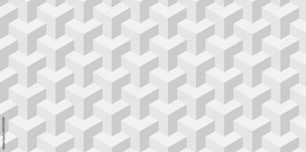 Vector abstract white and gray geometric minimal cube hexagon surface texture design. white cubies block and mete glossy thin smooth structure isometric grid banner and wallpaper.
