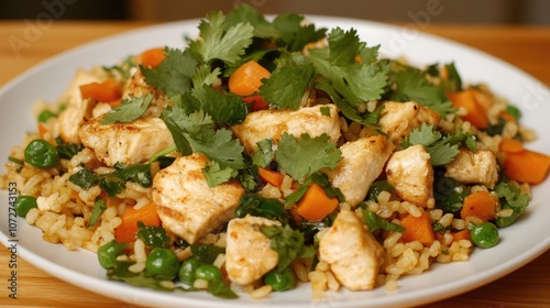 Chicken and Vegetable Rice Bowl with Fresh Herbs