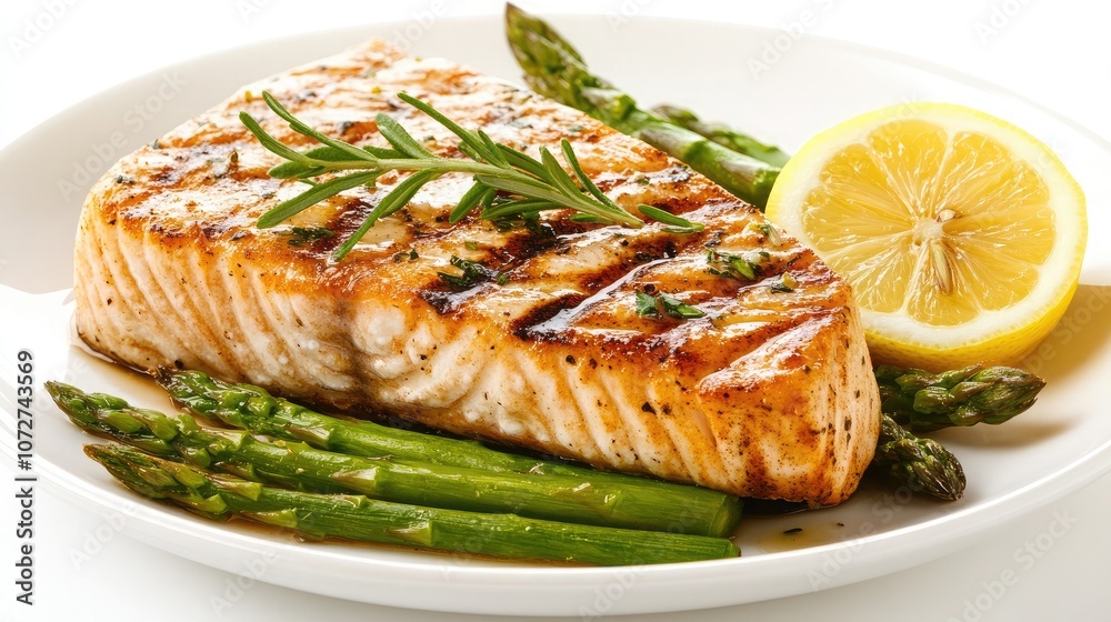 Grilled Salmon with Asparagus and Lemon Slice Grilled Salmon with Asparagus and Lemon Slice
