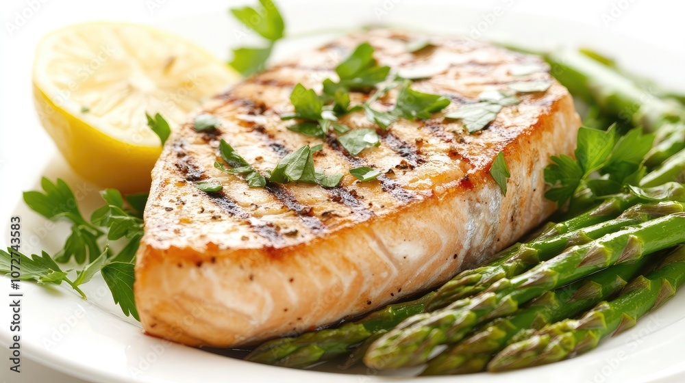 Grilled Salmon with Asparagus and Lemon Slice Grilled Salmon with Asparagus and Lemon Slice