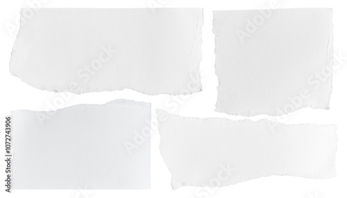 Set of White ripped piece of paper isolated on transparent background PNG file