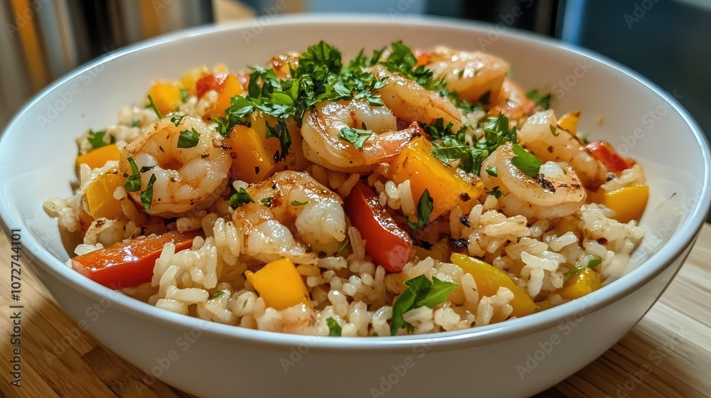 Fresh Shrimp Rice Bowl with Vegetables and Herbs Fresh Shrimp Rice Bowl with Vegetables and Herbs