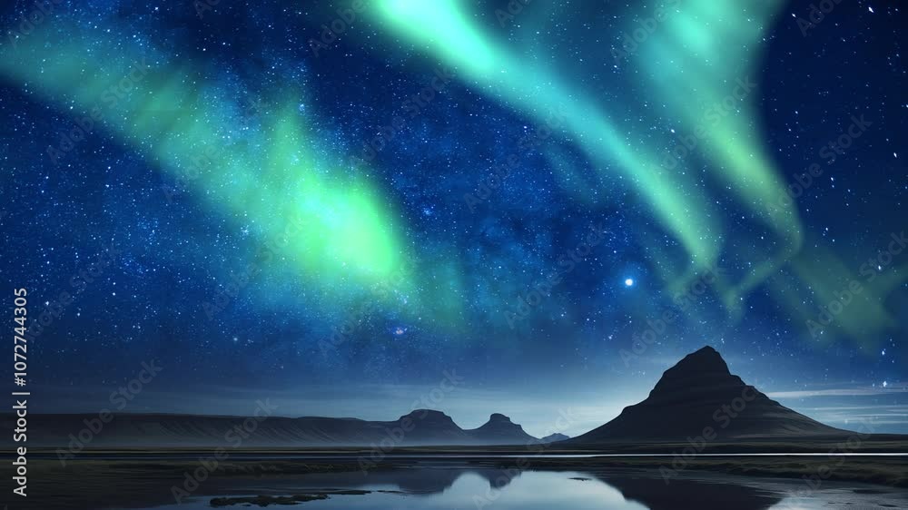 Iceland Volcanoes Aurora and Milky Way Galaxy Time Lapse Sky Generative AI