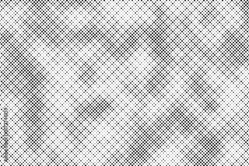 Grunge halftone gradient background. Faded grit noise texture. White and black sand wallpaper. Retro pixelated backdrop. Anime or manga style comic overlay. Vector graphic design textured template