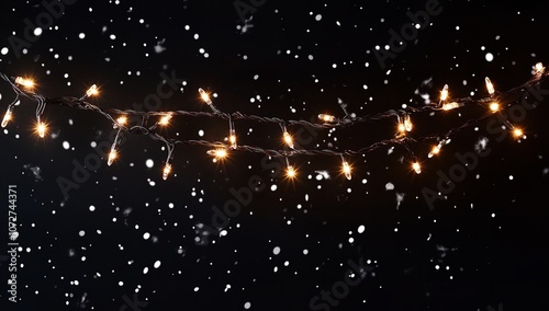  a horizontal garland of glowing fairy lights on a black background: photo