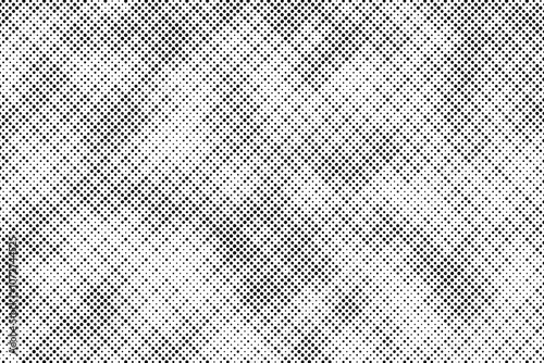 Grunge halftone gradient background. Faded grit noise texture. White and black sand wallpaper. Retro pixelated backdrop. Anime or manga style comic overlay. Vector graphic design textured template