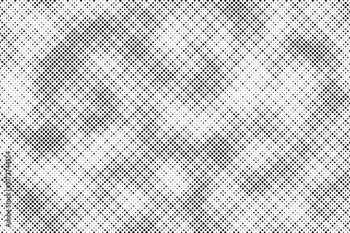Grunge halftone gradient background. Faded grit noise texture. White and black sand wallpaper. Retro pixelated backdrop. Anime or manga style comic overlay. Vector graphic design textured template